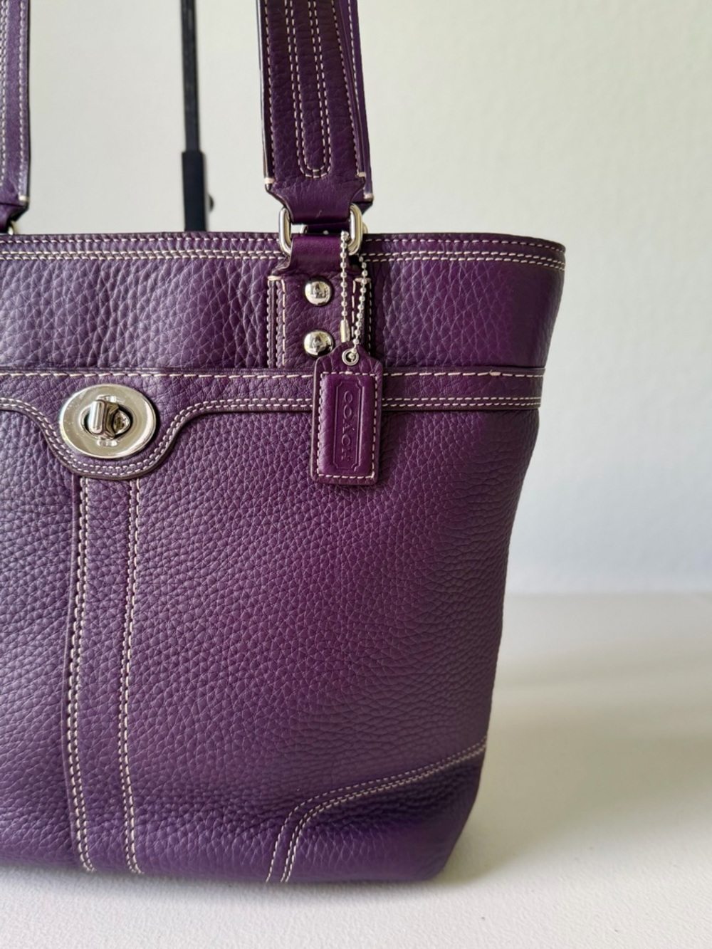 Coach Purple Hampton Y2k Pebbled Leather Tote Bag - Picture 6 of 14